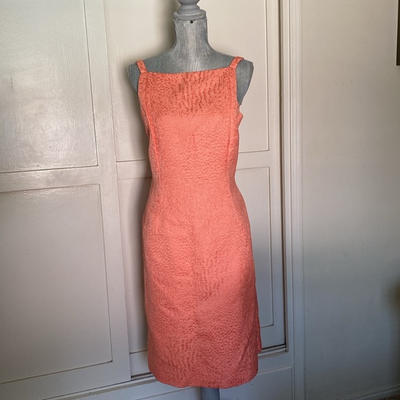 OSCAR DE LA RENTA VINTAGE CORAL SLEEVELESS COCKTAIL DRESS SIZE 12🌟LIKE NEW🌟 - Picture 2 of 14
